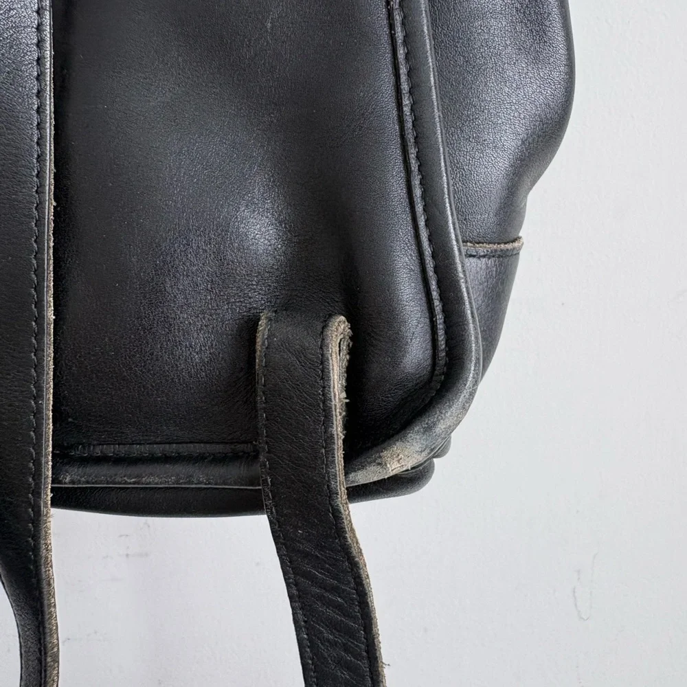 Coach Vintage Black Leather Mini Backpack Bag Turnlock Drawstring B0K-9960